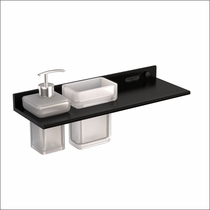 Soap Dispenser & Tumbler Holder With Shelf Ultra Black