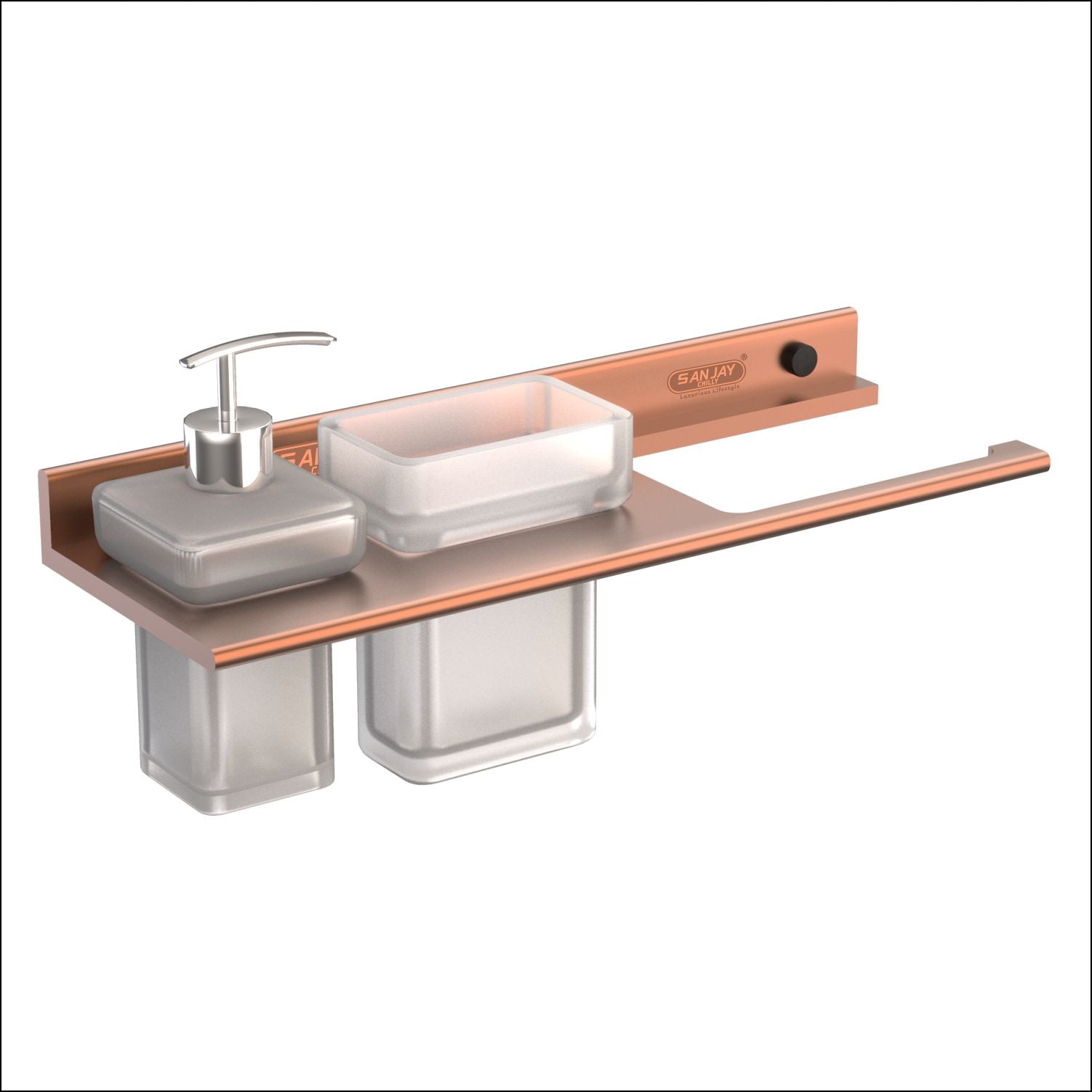 Soap Dispenser & Tumbler Holder With Towel Ring Rose Gold