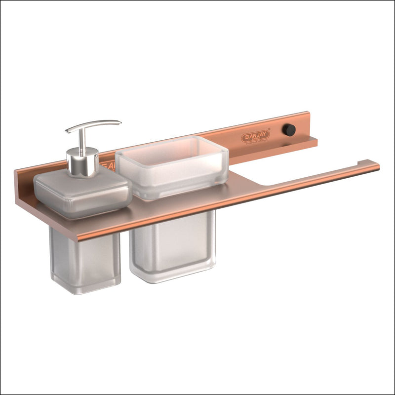 Soap Dispenser & Tumbler Holder With Towel Ring Rose Gold