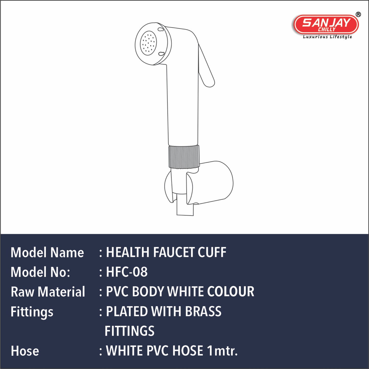 Health Faucet Cuff PVC Body White Colour With Brass Fitting White PVC Hose 1mtr