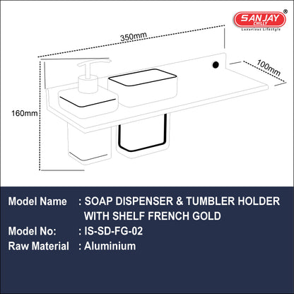 Soap Dispenser & Tumbler Holder With Shelf French Gold