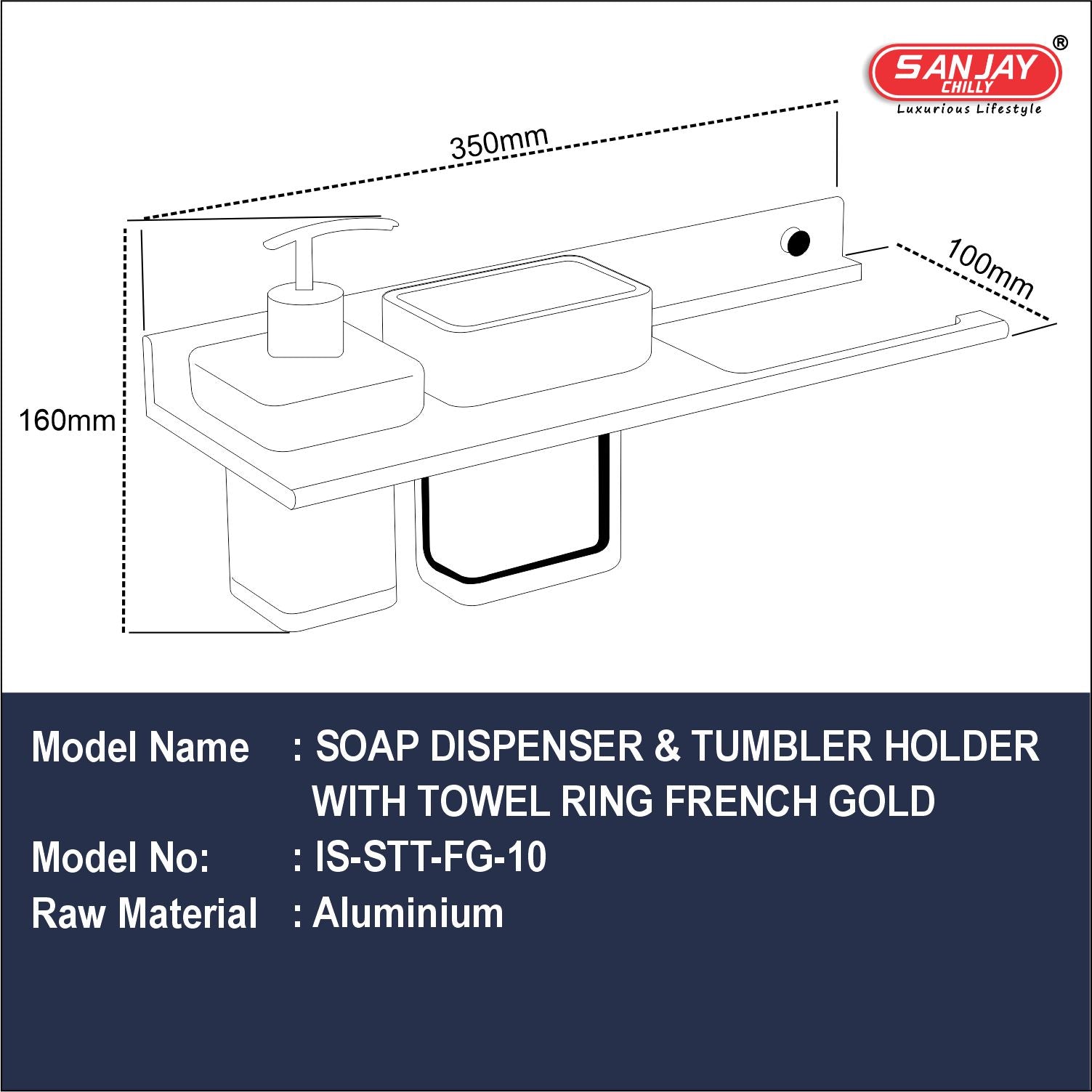 Soap Dispenser & Tumbler Holder With Towel Ring French Gold