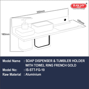 Soap Dispenser & Tumbler Holder With Towel Ring French Gold