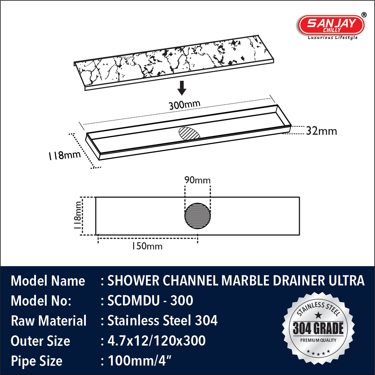 Shower Channel Marble Drainer Ultra