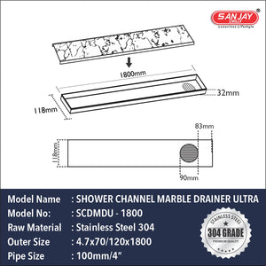 Shower Channel Marble Drainer Ultra