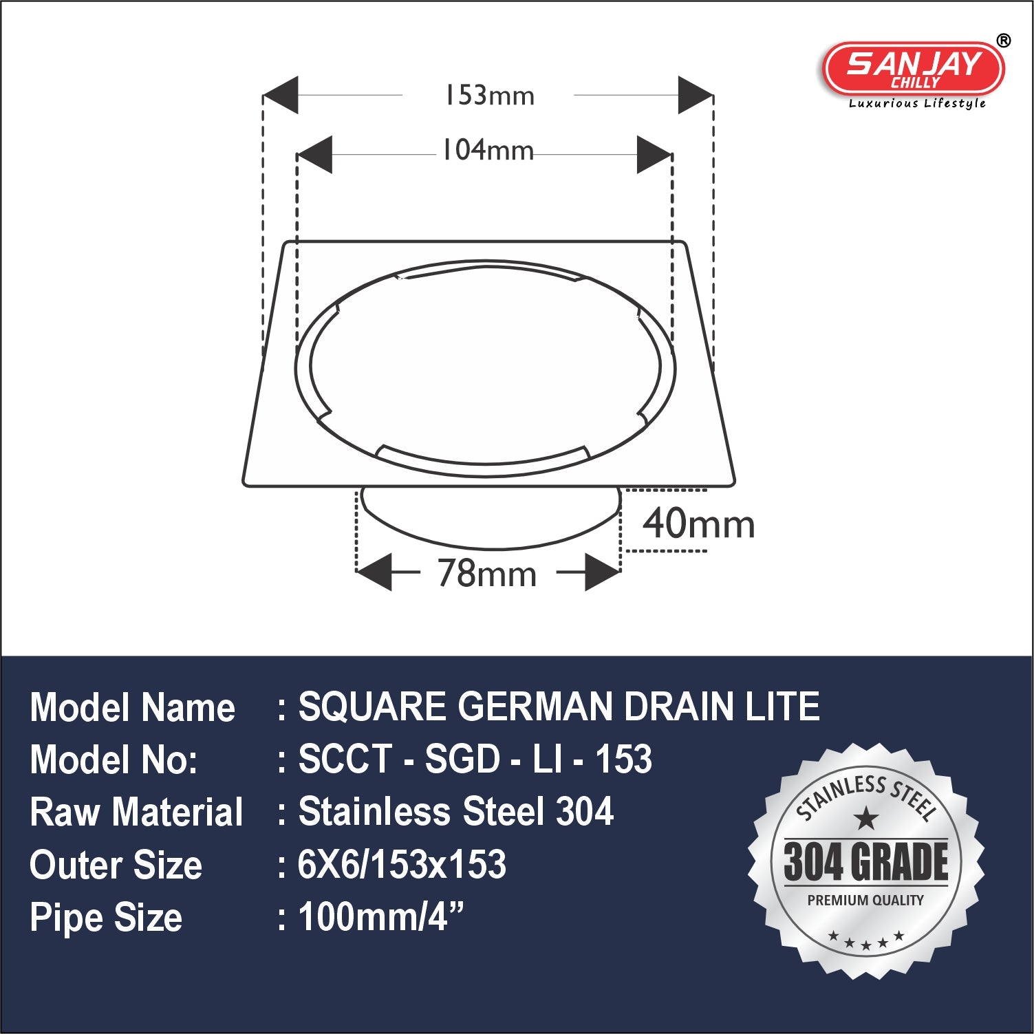 Square German Drain Lite