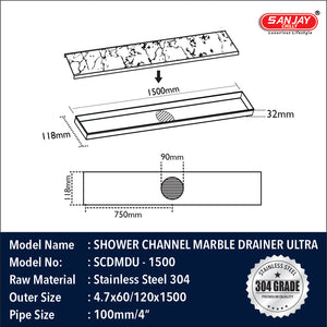 Shower Channel Marble Drainer Ultra