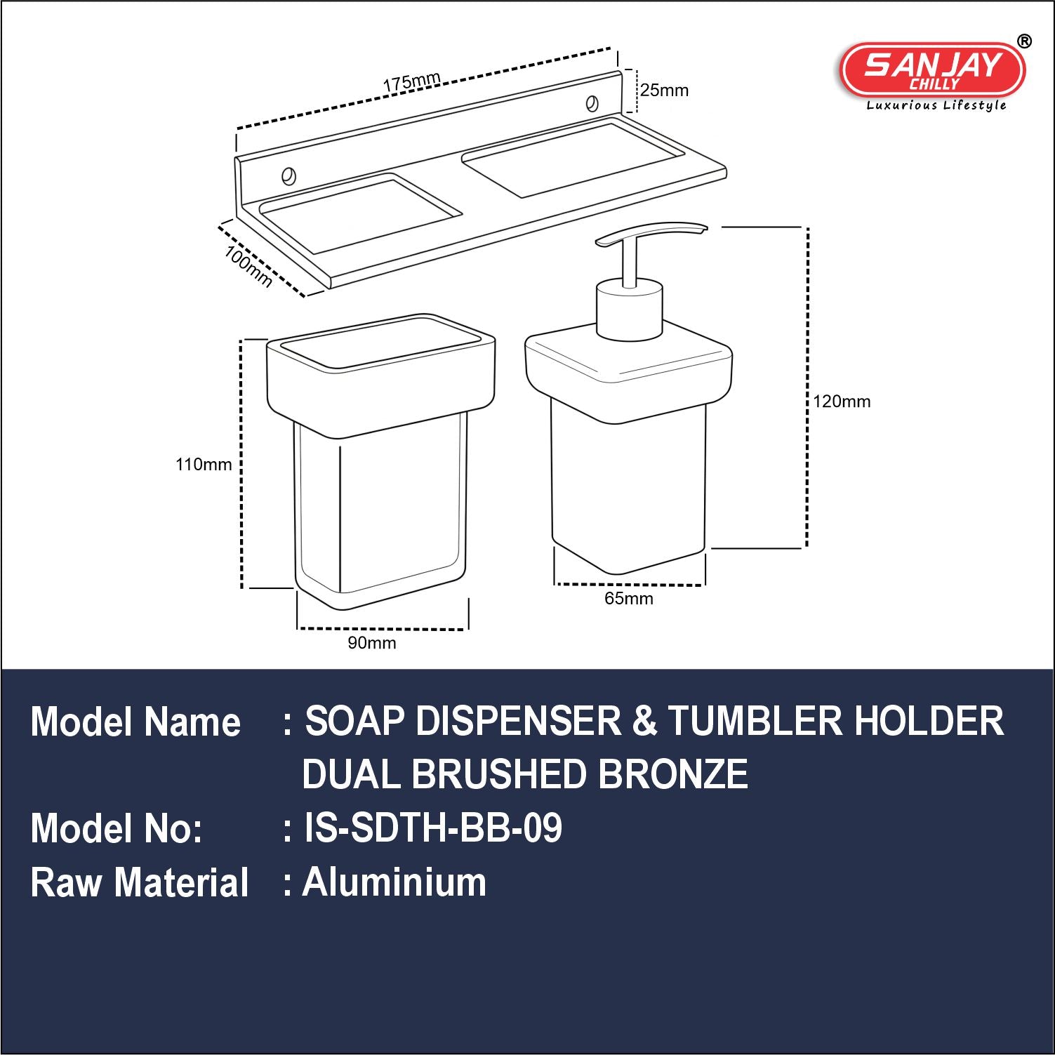 Soap Dispenser & Tumbler Holder Dual Brushed Bronze