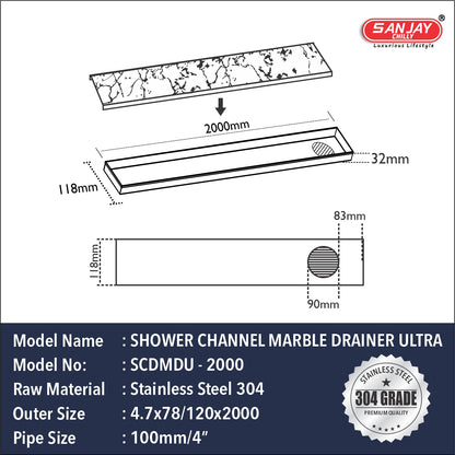 Shower Channel Marble Drainer Ultra