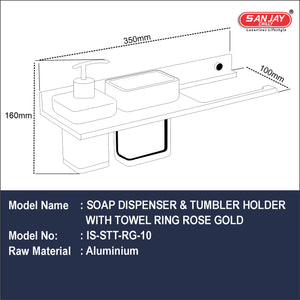 Soap Dispenser & Tumbler Holder With Towel Ring Rose Gold