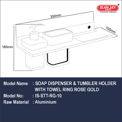 Soap Dispenser & Tumbler Holder With Towel Ring Rose Gold