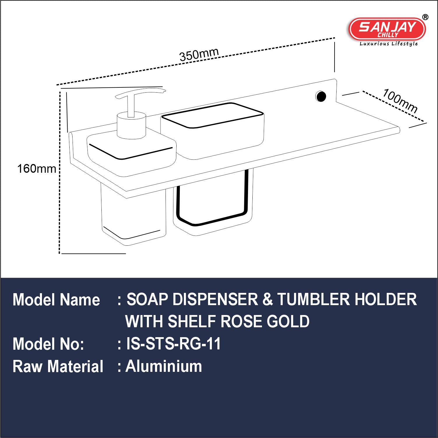 Soap Dispenser & Tumbler Holder With Shelf Rose Gold