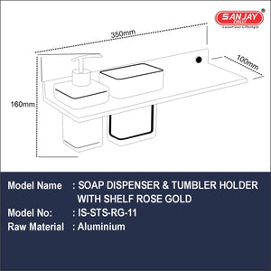 Soap Dispenser & Tumbler Holder With Shelf Rose Gold