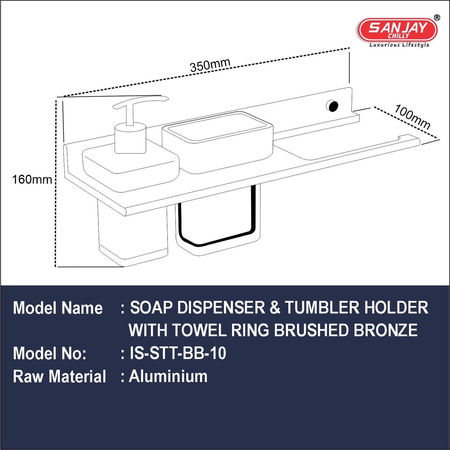 Soap Dispenser & Tumbler Holder With Towel Brushed Bronze