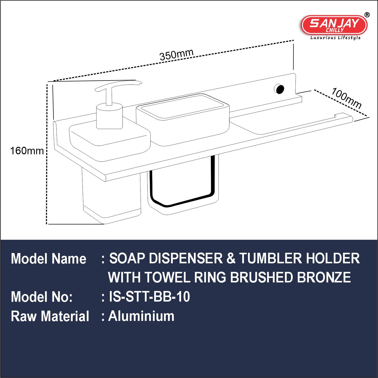 Soap Dispenser & Tumbler Holder With Towel Brushed Bronze