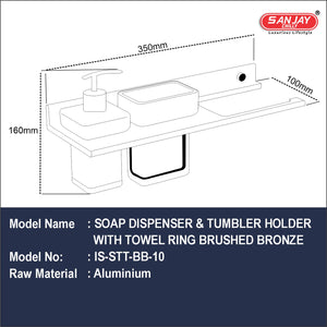 Soap Dispenser & Tumbler Holder With Towel Brushed Bronze