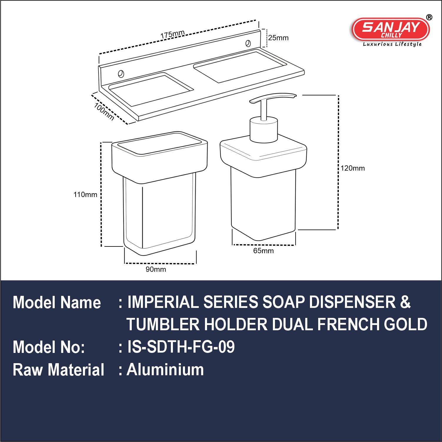 Soap Dispenser & Tumbler Holder Dual French Gold