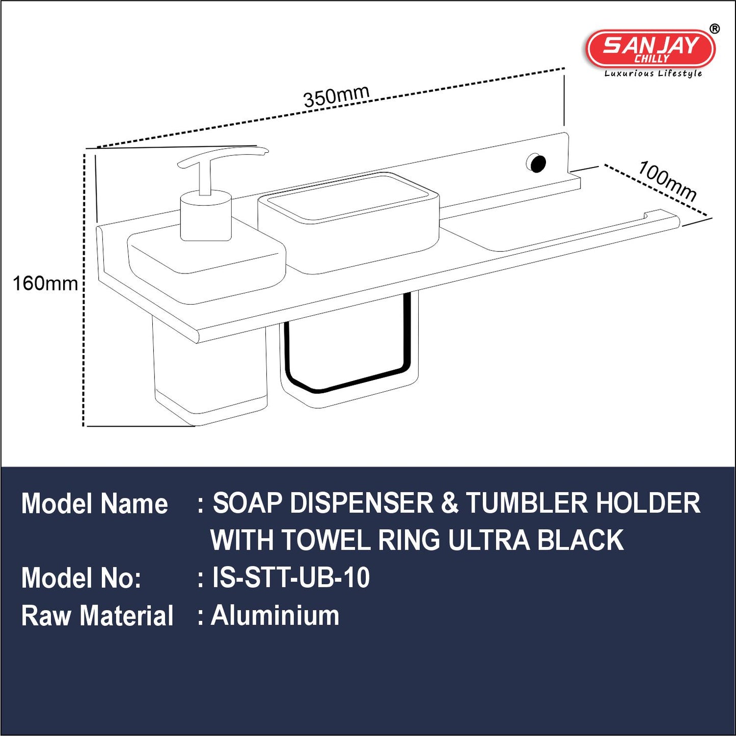 Soap Dispenser & Tumbler Holder With Towel Ring Ultra Black