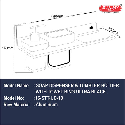 Soap Dispenser & Tumbler Holder With Towel Ring Ultra Black