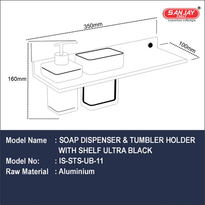Soap Dispenser & Tumbler Holder With Shelf Ultra Black