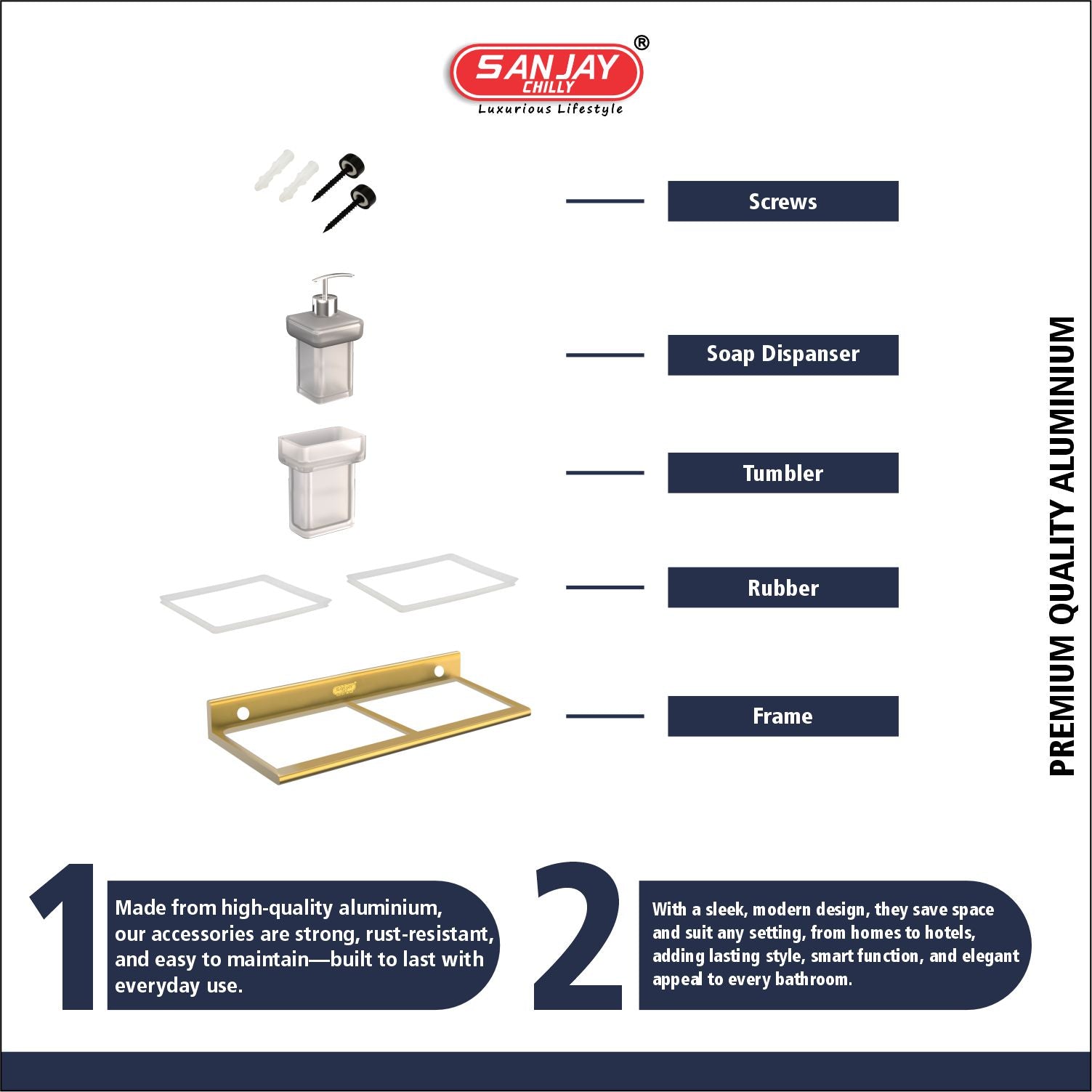 Soap Dispenser & Tumbler Holder Dual French Gold