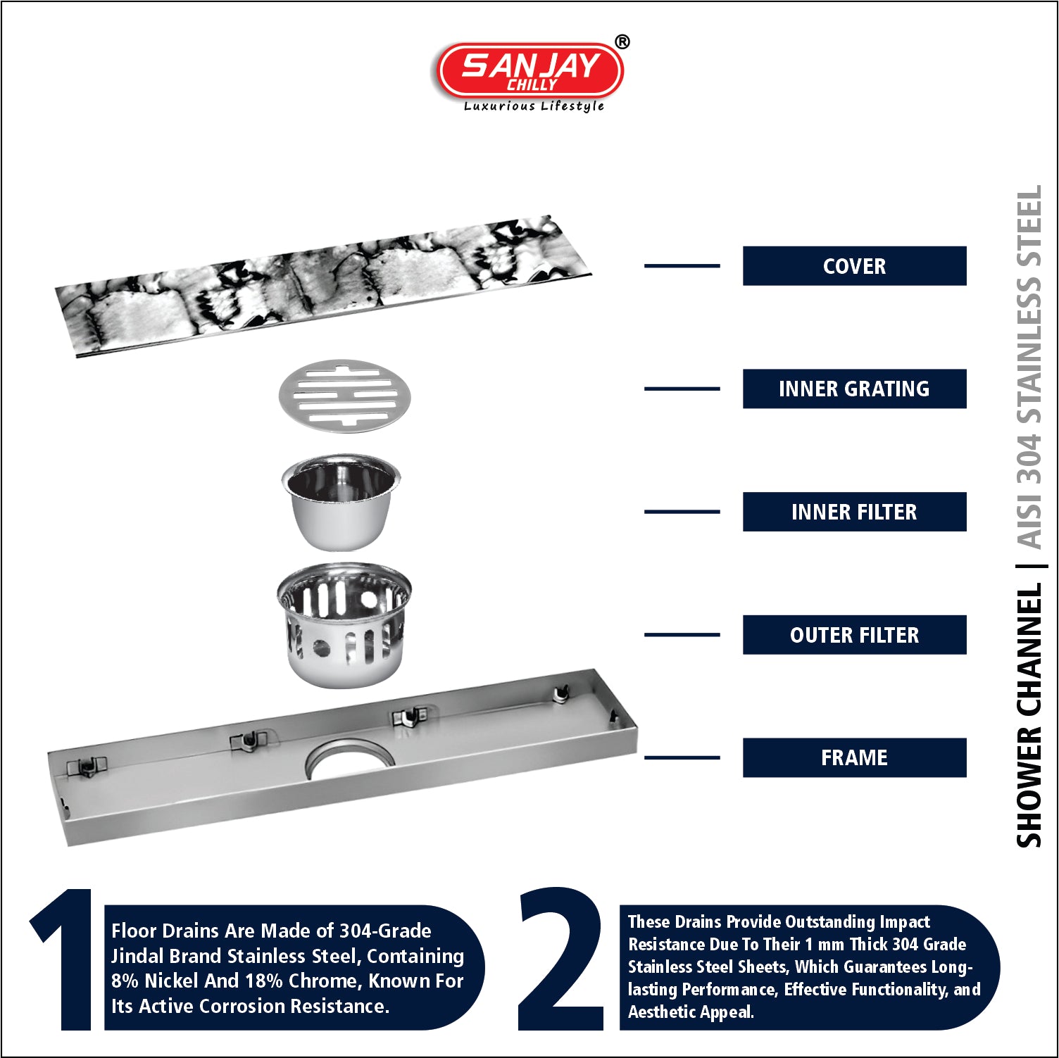 Shower Channel Marble Drainer Ultra