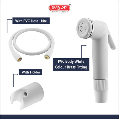 Health Faucet Cuff PVC Body White Colour With Brass Fitting White PVC Hose 1mtr