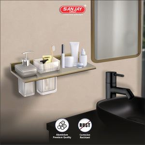 Soap Dispenser & Tumbler Holder With Shelf Brushed Bronze