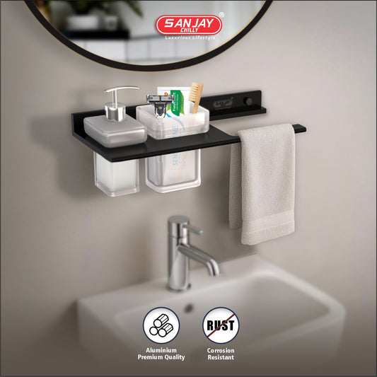 Soap Dispenser & Tumbler Holder With Towel Ring Ultra Black