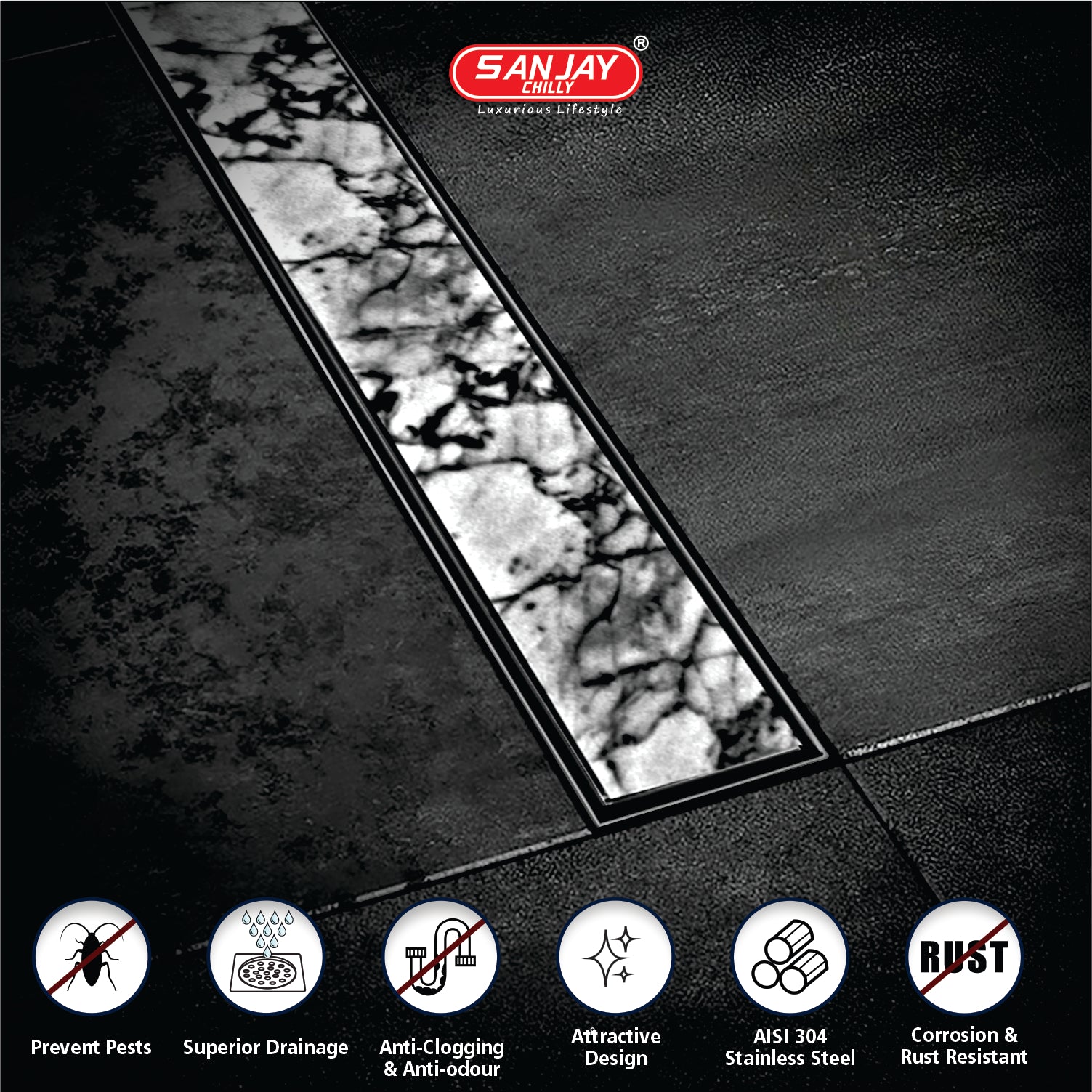 Shower Channel Marble Drainer