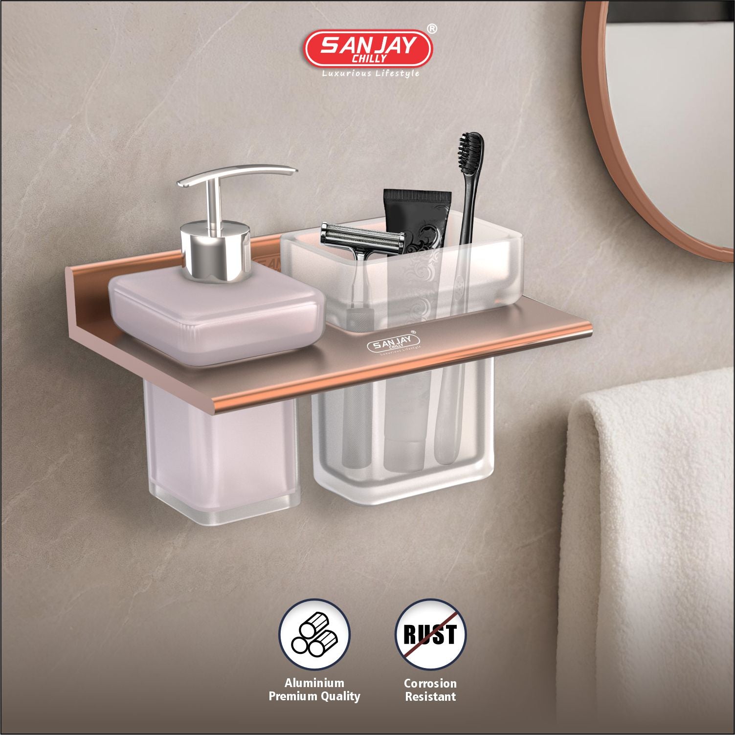 Soap Dispenser & Tumbler Holder Dual Rose Gold