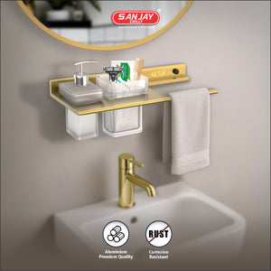 Soap Dispenser & Tumbler Holder With Towel Ring French Gold