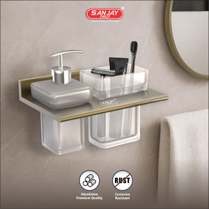 Soap Dispenser & Tumbler Holder Dual Brushed Bronze