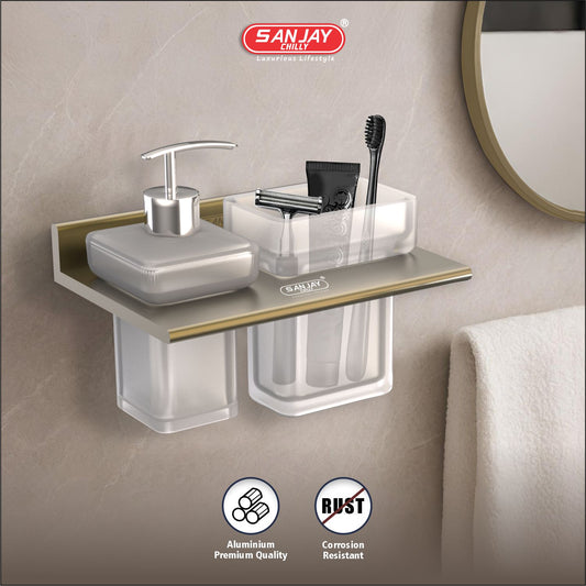Soap Dispenser & Tumbler Holder Dual Brushed Bronze