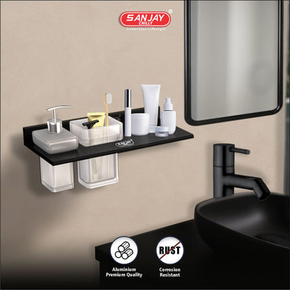 Soap Dispenser & Tumbler Holder With Shelf Ultra Black