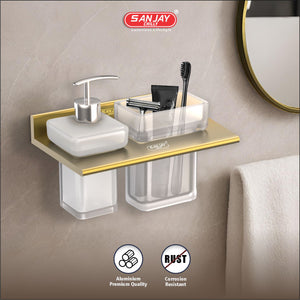 Soap Dispenser & Tumbler Holder Dual French Gold