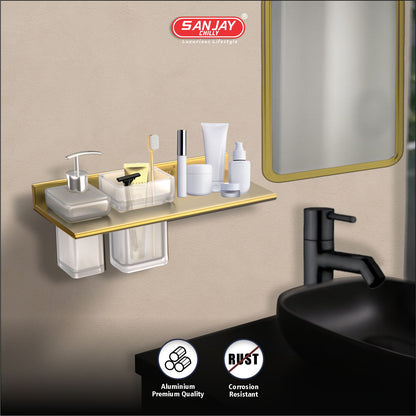 Soap Dispenser & Tumbler Holder With Shelf French Gold