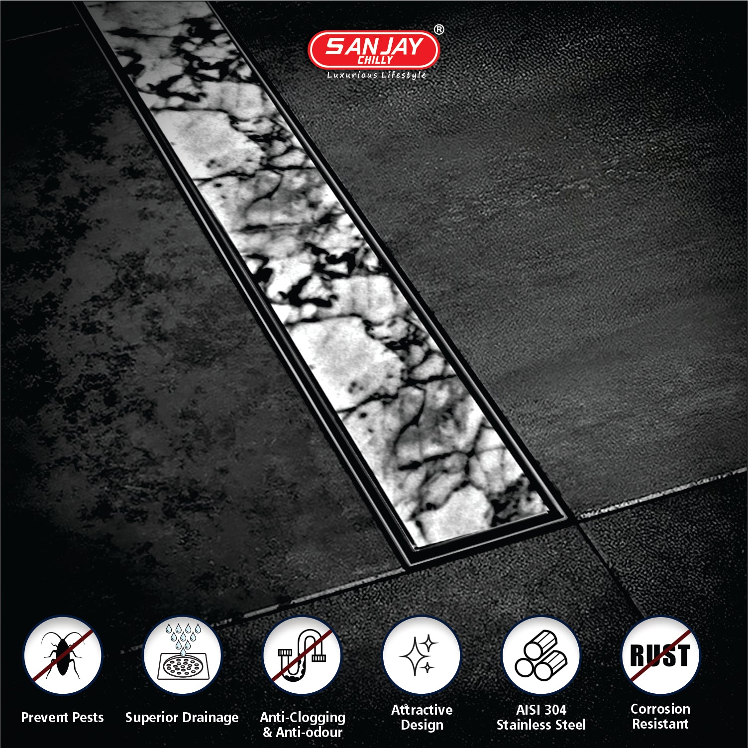 Shower Channel Marble Drainer Ultra