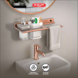 Soap Dispenser & Tumbler Holder With Towel Ring Rose Gold