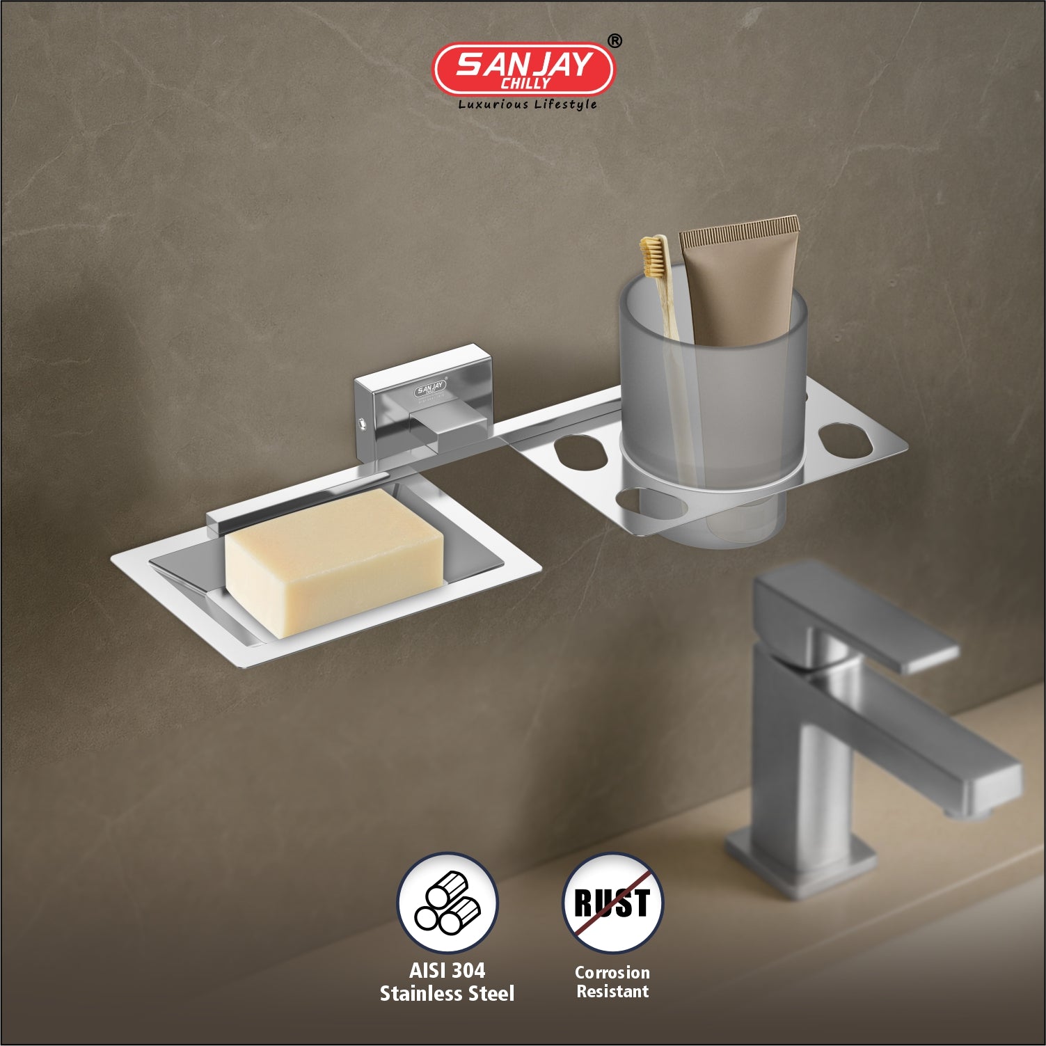 Soap Dispenser & Tumbler Holder Dual Velora