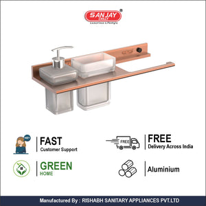 Soap Dispenser & Tumbler Holder With Towel Ring Rose Gold