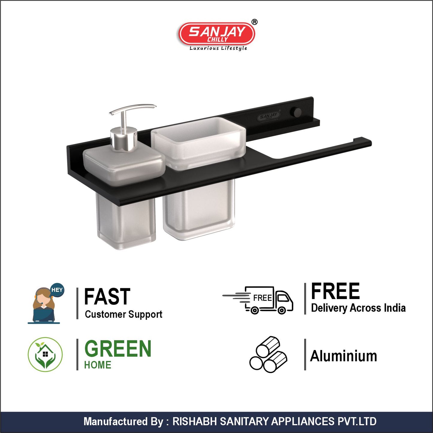 Soap Dispenser & Tumbler Holder With Towel Ring Ultra Black