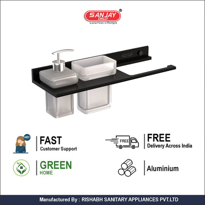 Soap Dispenser & Tumbler Holder With Towel Ring Ultra Black