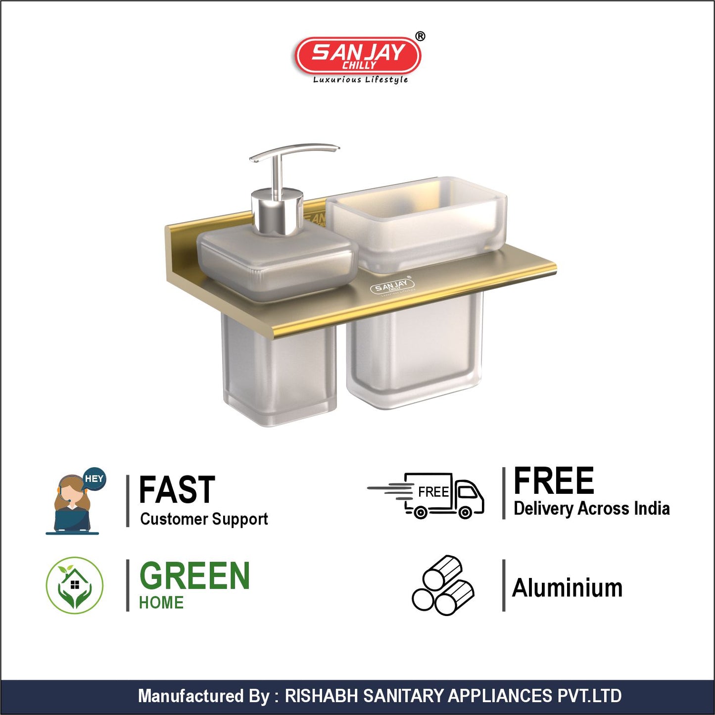 Soap Dispenser & Tumbler Holder Dual French Gold