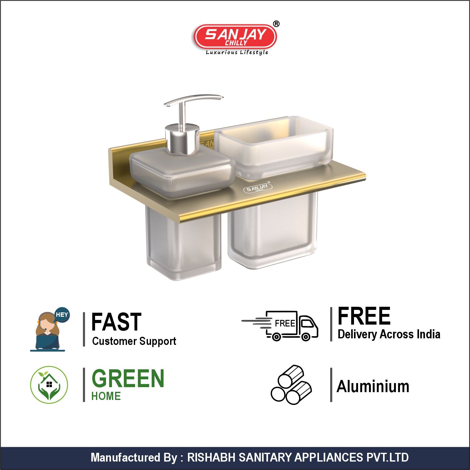 Soap Dispenser & Tumbler Holder Dual French Gold