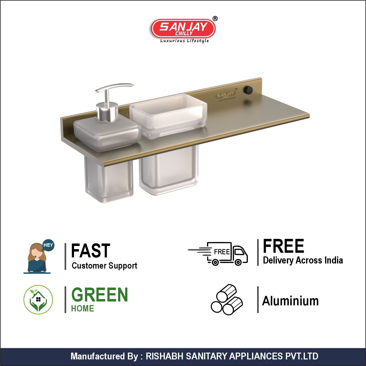 Soap Dispenser & Tumbler Holder With Shelf Brushed Bronze