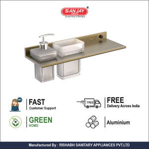 Soap Dispenser & Tumbler Holder With Shelf Brushed Bronze