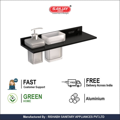 Soap Dispenser & Tumbler Holder With Shelf Ultra Black