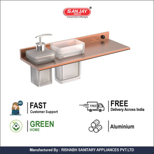 Soap Dispenser & Tumbler Holder With Shelf Rose Gold
