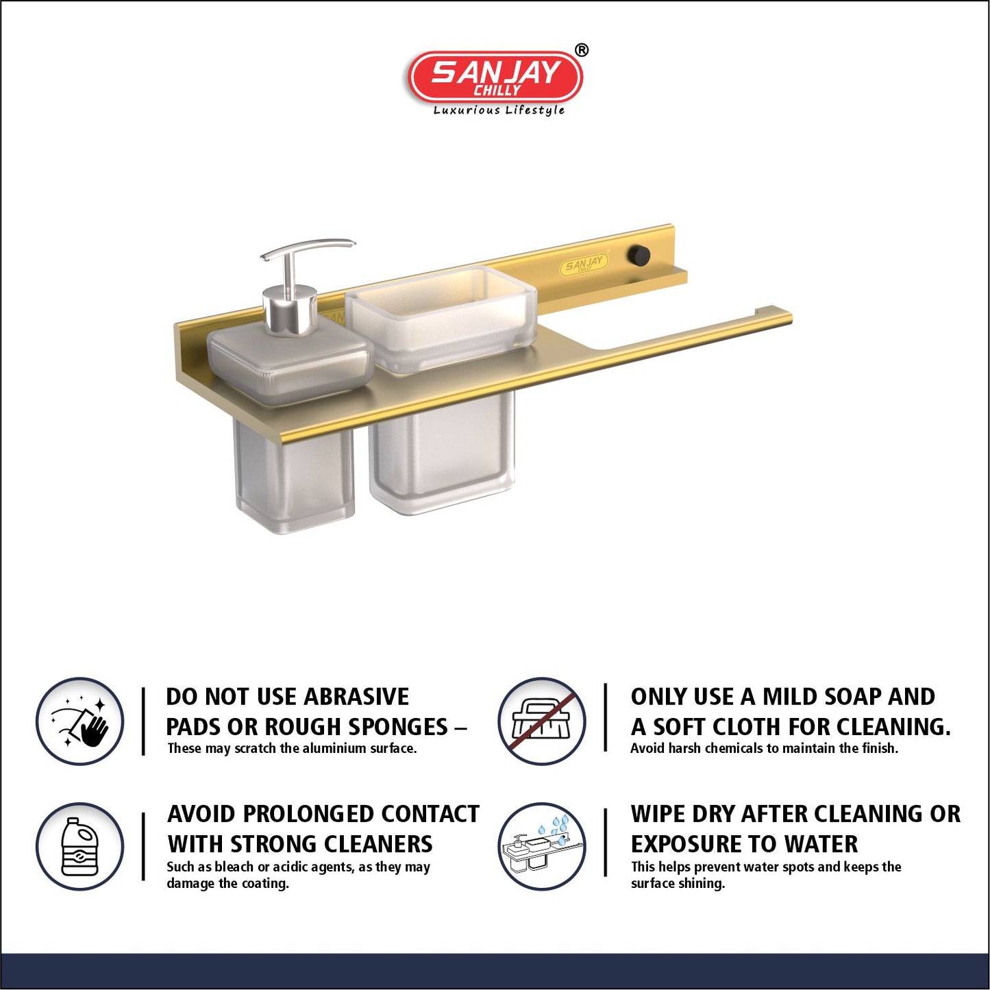 Soap Dispenser & Tumbler Holder With Towel Ring French Gold